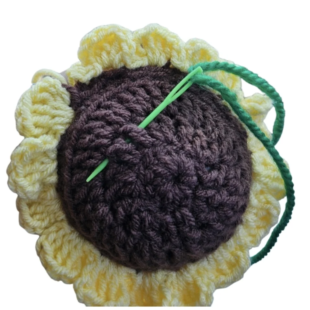 Hand Crafted Yellow Brown Boho Crochet Sunflower Brooch Floral Pin Bag Charm 6